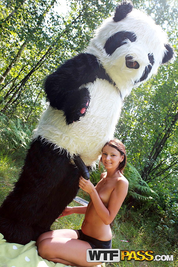 Skinny Cutie Fucks A Panda Sex Toy In The Outdoors Panda Fuck